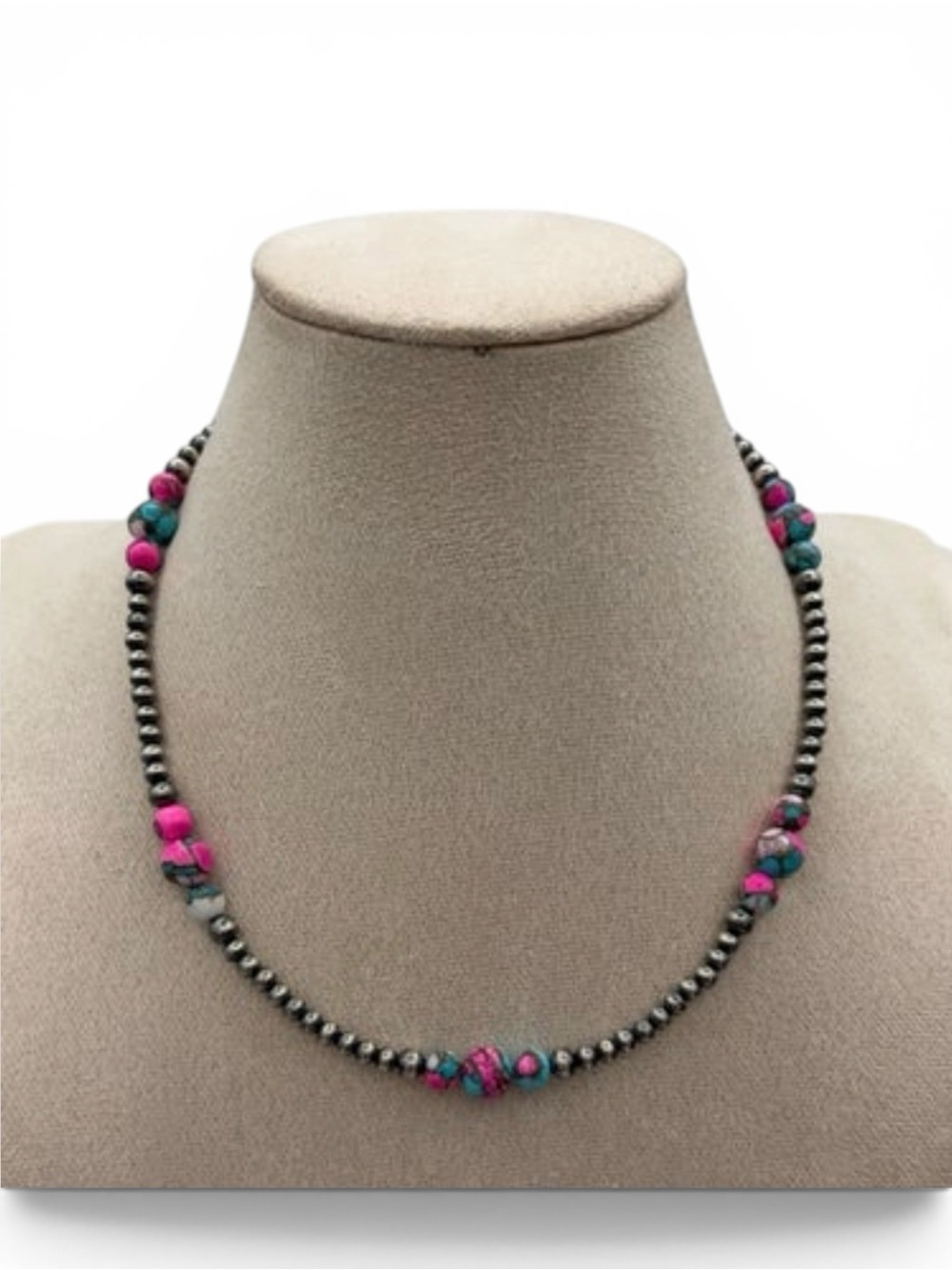 Silver Plated Copper Pearl and Cotton Candy Necklace (14”) 4-8mm Graduated